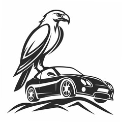 Majestic eagle perched on a sleek sports car