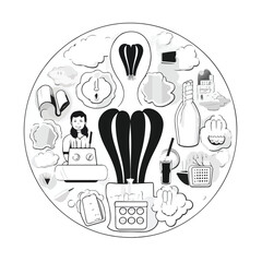 Professional Dental Care and Health Hygiene Black and White Vector Illustration