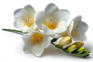 Elegant white freesia flowers isolated on white background