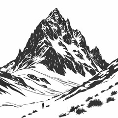 Majestic mountain peak silhouette with transparent background