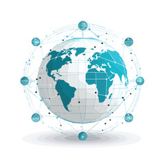 Earth Globe Diagram and Connectivity Icon Vector: Illustrating Global Networks and Communication