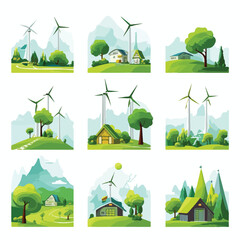 Green Eco-Friendly Related Icons Vector Image: Environmental Conservation and Sustainability Concept