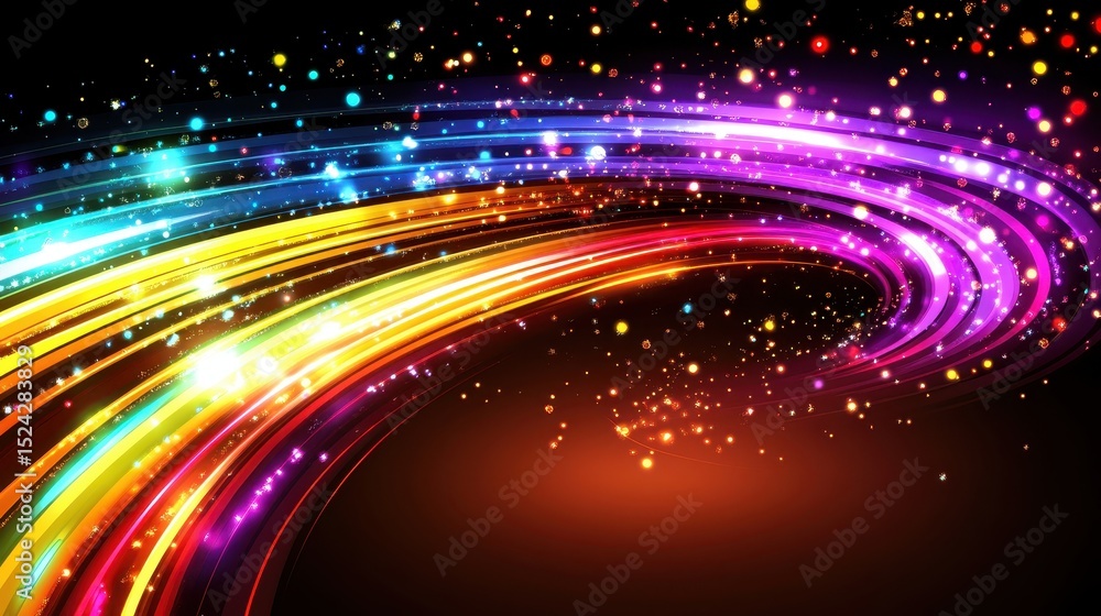 Poster shimmering rainbow colored lines in ethereal light creating a dreamlike and vibrant background