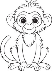 Adorable Cartoon Black Howler Monkey Line Art Coloring Page Vector Illustration