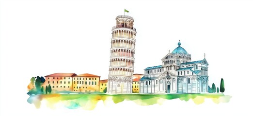 Leaning Tower of Pisa. Leaning Tower of Pisa hand drawn watercolor illustration
