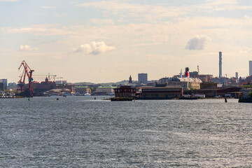 Gothenburg city skyline with Gota river on sunny day, Sweden