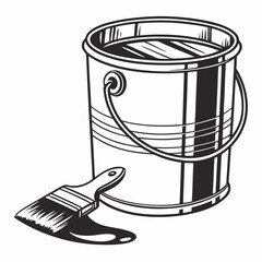 Paint can and brush, professional design element, isolated cutout