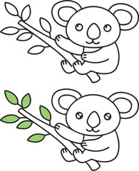 Cute Koala Hugging Tree Branch Vector in Soft Colors for Wildlife Nature and Animal Illustration