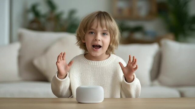 A child with speech delay interacts with a voice assistant