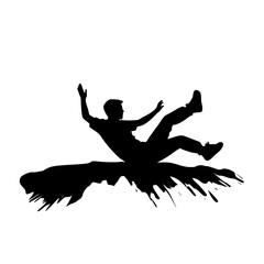 black silhouette of a man falling down on white background black, fall, fly, man, silhouette , Generative art.