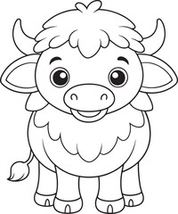Adorable Buffalo Coloring Page Animal Illustration Vector Illustration