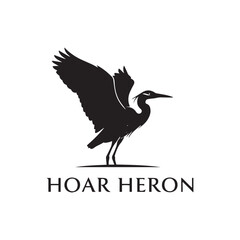 Premium vector. Hoar heron silhouette isolated on white background. 