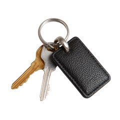 Black leather keyring with two keys isolated on transparent background