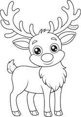 Adorable Caribou Reindeer Cartoon Drawing Cute Animal For Coloring Pages Vector Illustration