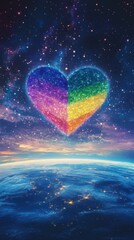 pride month love is love illustration stars sparkle night glow coming from sky to earth 