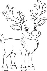 Adorable Caribou Reindeer Coloring Page Cute Christmas Animal Vector Illustration