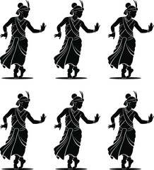 Traditional Indian dancer silhouettes isolated vector illustration on white background. 