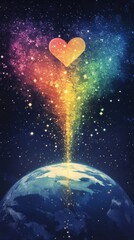 pride month love is love illustration stars sparkle night glow coming from sky to earth