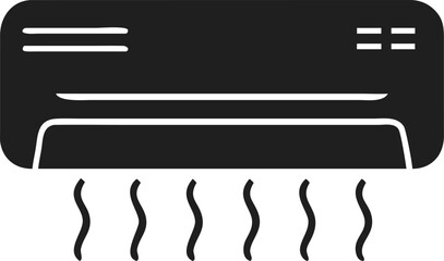 Air conditioner silhouette icon with airflow indicating cooling vector design element