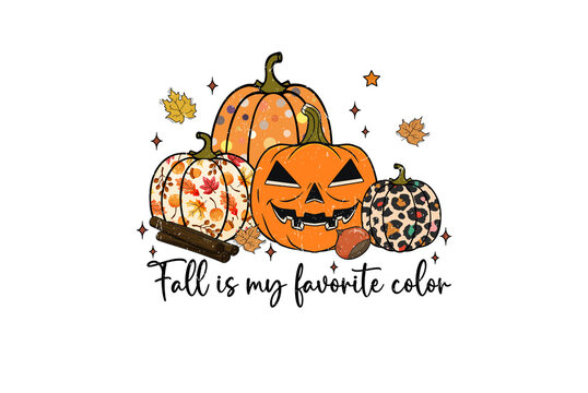 Naklejki Fall Is My Favorite Color - Autumn Pumpkin Retro Thanksgiving Typography Sublimation Design