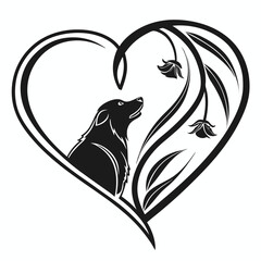 Heart shaped dog and flower design tattoo art