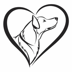 Dog in heart shape loving pet animal design