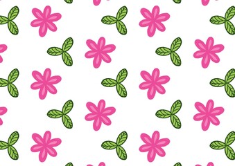 Seamless Pattern Design Featuring Pink Flowers and Green Leaves Perfect for Textile Prints and Backgrounds (Created by graphics program)