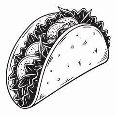 Delicious taco hand drawn illustration black white