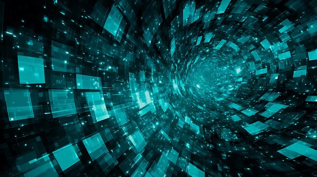 Abstract turquoise tunnel of futuristic blocks