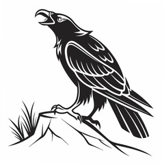 Majestic raven silhouette isolated on white background