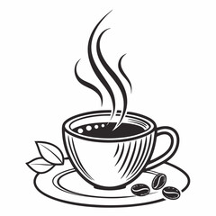 Aromatic coffee cup steam beans leaves