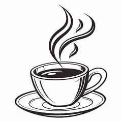 Steaming hot coffee cup saucer breakfast drink