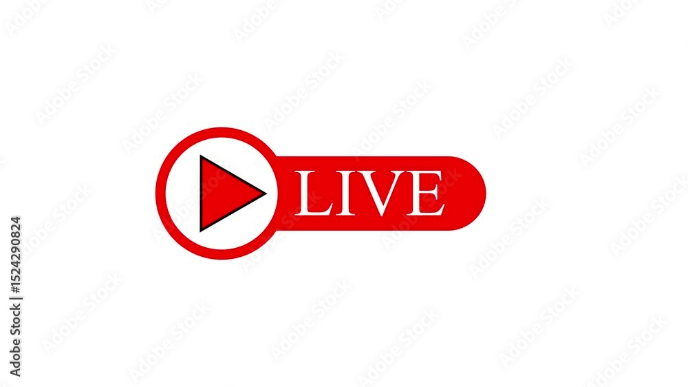 Poster live stream play button icon in red color illustrating online broadcasting