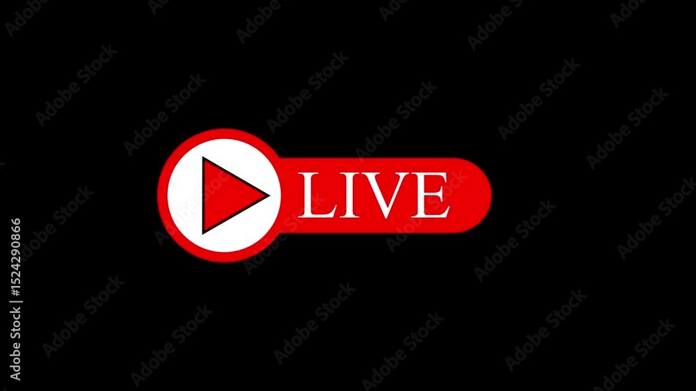 Aufkleber live streaming broadcast icon featuring play button and red background