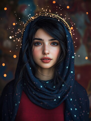Star-crowned Virgin Mary with serene expression
