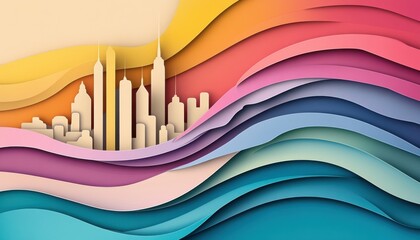 A horizontal illustration for Antwerp Pride, showing a soft, abstract outline of Antwerpâ€™s skyline with a single flowing rainbow flag in front. 