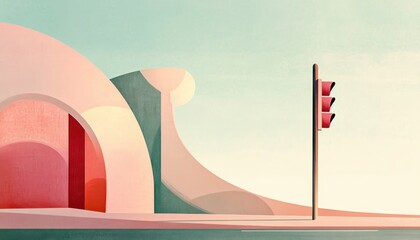 A horizontal illustration for Traffic Light Day, showing a single traffic light standing at an empty intersection under a soft morning sky. 