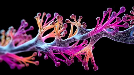 A glowing representation of neural connections in the brain, showcasing intricate pathways and synapses in vibrant colors.