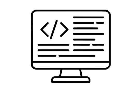 Programming Code on Monitor &ndash; Developer Line Art Icon
