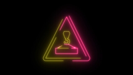 Neon Crane Warning Sign A Modern and Vibrant Safety Symbol on a Black Background neon