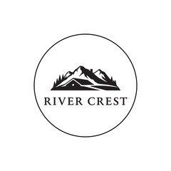 Silhouette River Crest logo. Vector illustration of a mountain landscape. 