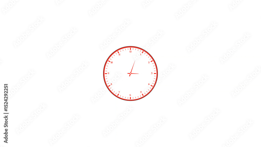 Poster minimalist red clock on white background showing the time is approximately three o clock simple