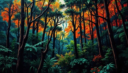 Obraz premium Enchanting Autumnal Forest A Lush Digital Painting