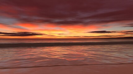 Fototapeta premium Fiery sunset reflecting on gentle waves