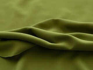 A close-up of soft, olive green fabric draped elegantly. The texture is smooth and inviting, suitable for interior design mockups.