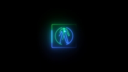 Neon Suit Icon with Square and Circle Border on a Black Background neon blue green