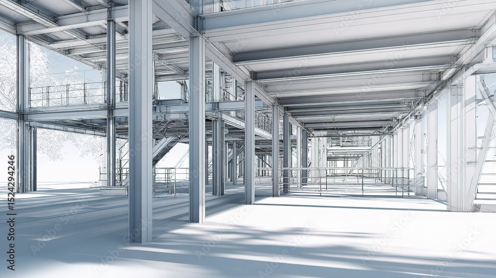 Poster detailed 3d bim model of metal structure with rendering showcase