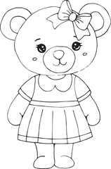 cute bear hand drawing wearing skirt and ribbon