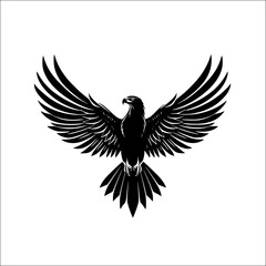 Obraz premium a black and white icon of an eagle flapping its wings bird, black, eagle, icon, silhouette, wing , Generative art.
