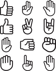 Hand Gesture Icons Collection of 12 Simple Line Art Hand Symbols